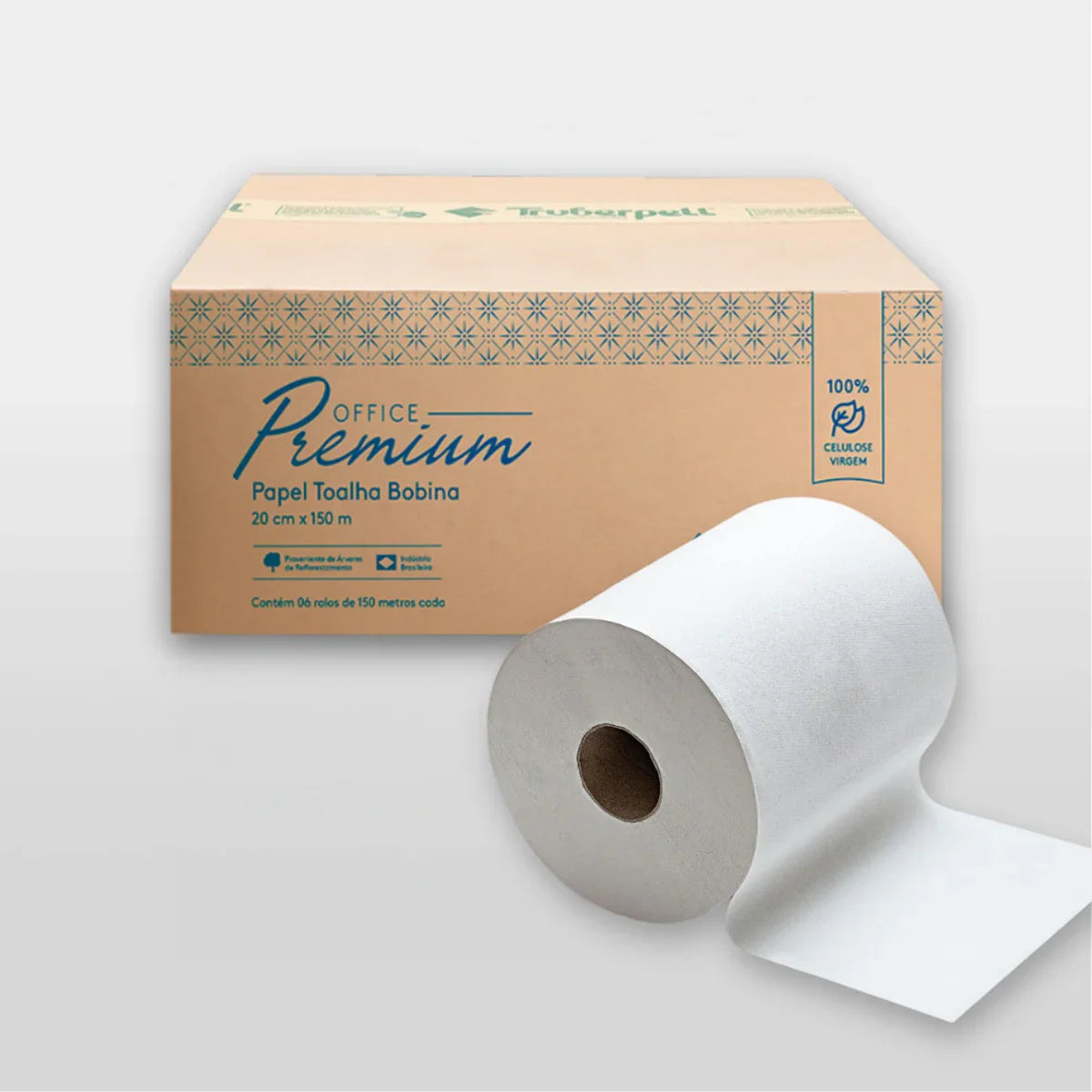 Imagem do Papel Toalha Bobina Office Premium Truberpell, destacando sua embalagem de 6 rolos, ideal para uso em empresas, escritórios e ambientes corporativos com grande circulação.
