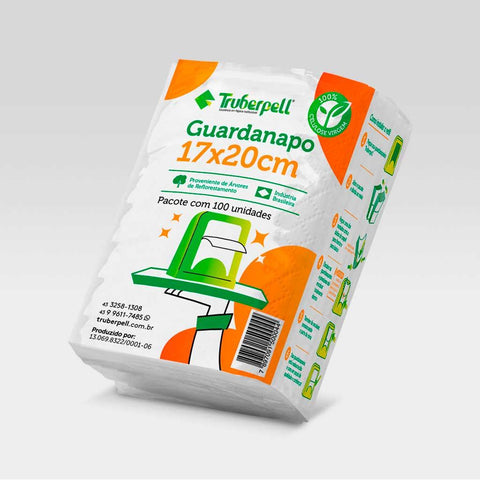 acote individual do guardanapo Totalpel 17x20cm, com nova embalagem nas cores branca e laranja, destacando o selo de produto ecológico.